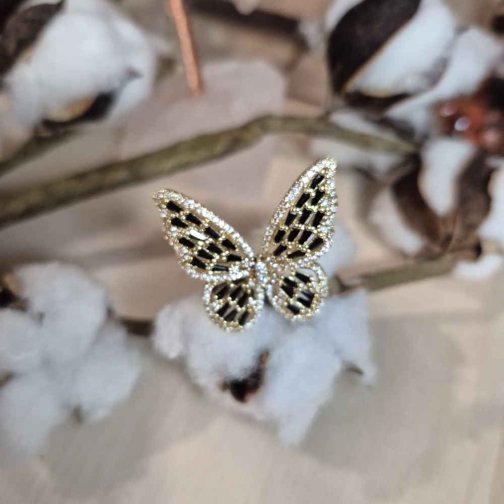 🦋🦋NEW🦋🦋 BEAUTIFUL!! Gold Plated Over Copper CZ Adjustable Butterfly Ring - Picture 5 of 11